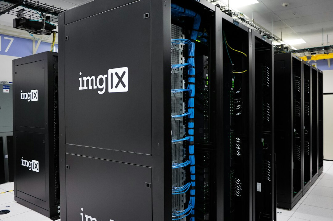 Rows of server racks in a corporate data center